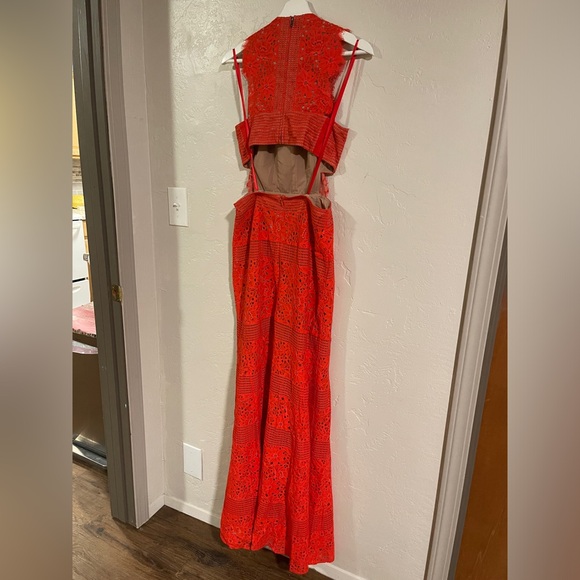 Maxazaria dress in a beautiful late summer/early fall, dark shade of coral. - Picture 3 of 5